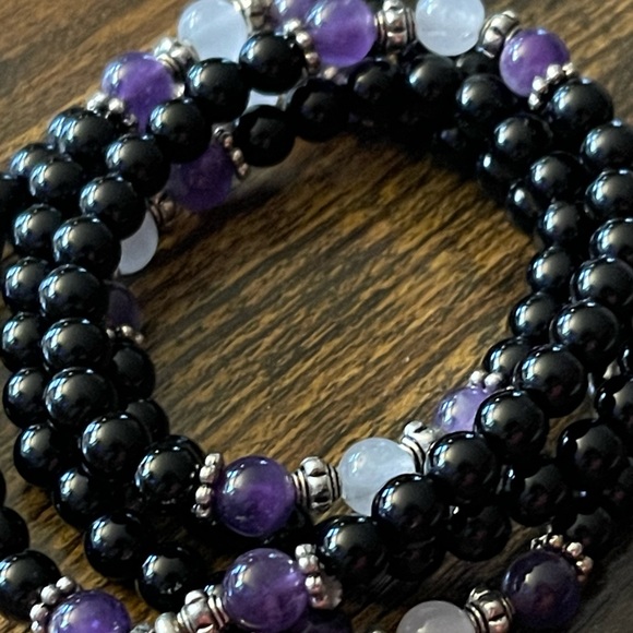 Obsidian, Amethyst and Quartz mala - Picture 5 of 5
